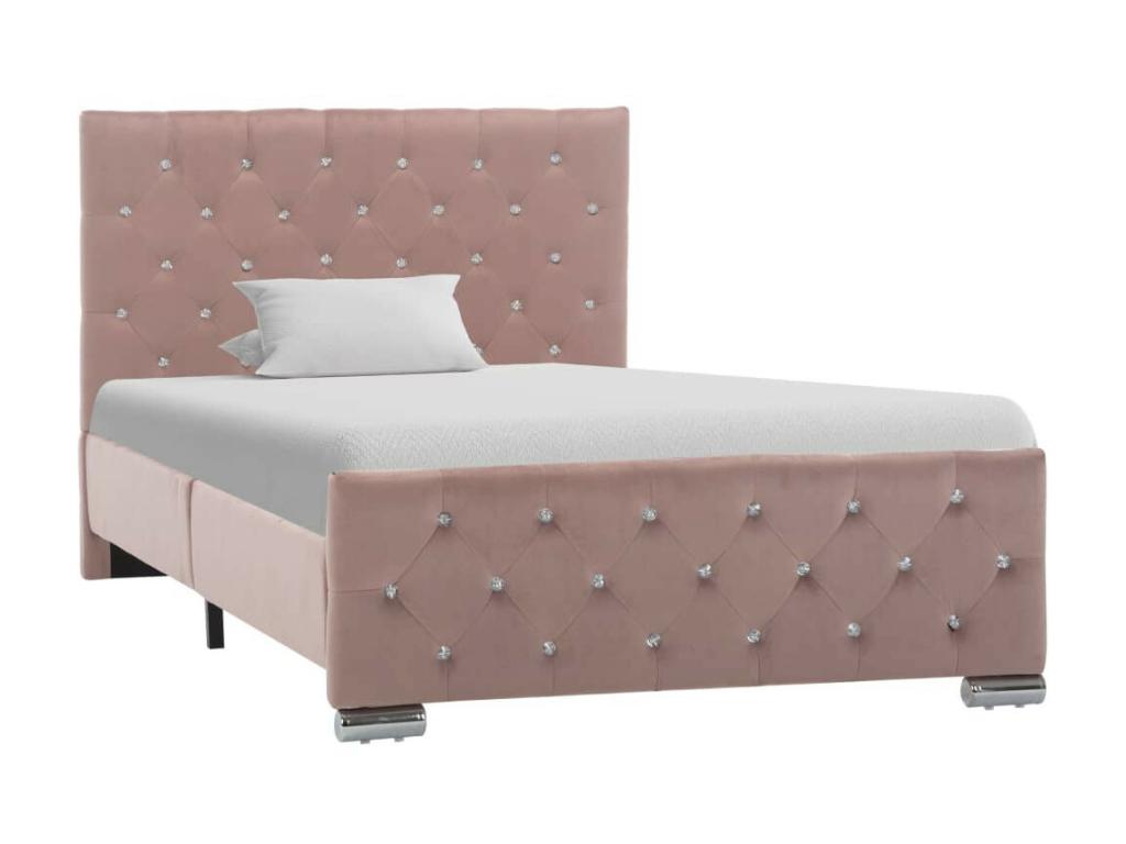 Cadre de lit en tissu rose, 211 x 106 x 87 cm