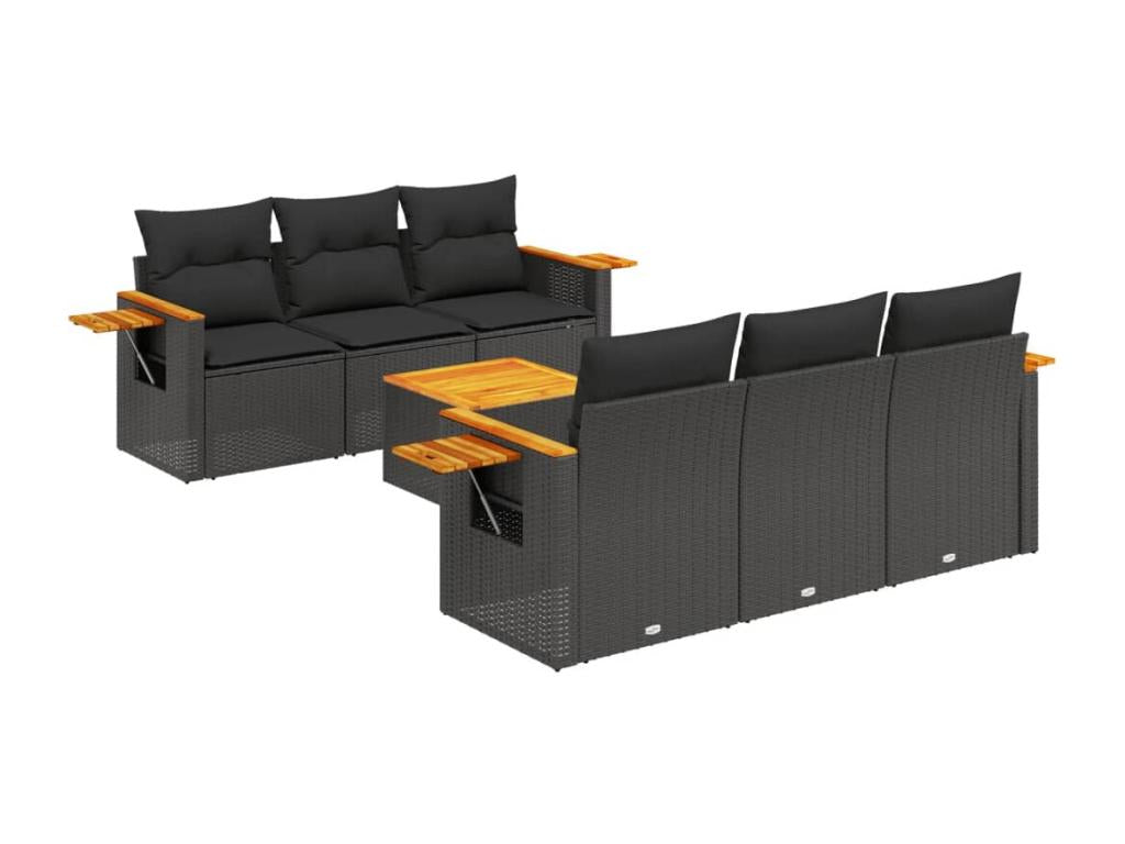 Ensemble de mobilier de jardin noir 7 pièces avec coussins, 71 x 62 x 69 cm