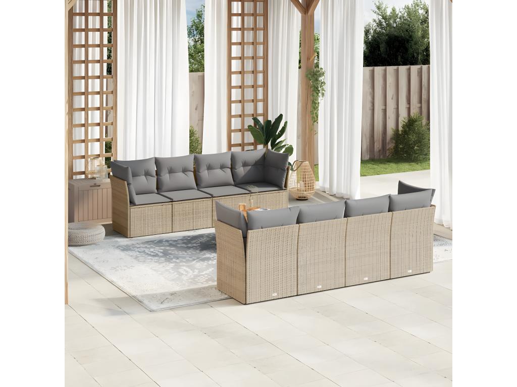 Ensemble de mobilier de jardin beige 9 pièces avec coussins, 55 x 55 x 37 cm - dlz1766568990910