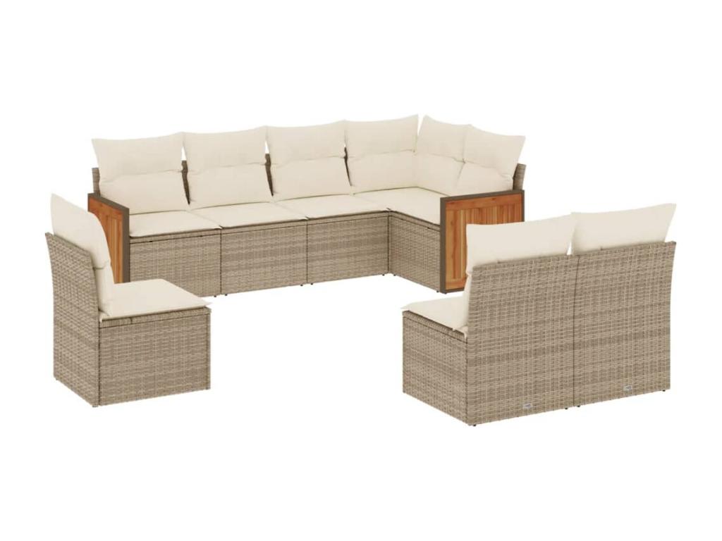 Ensemble de mobilier de jardin beige 8 pièces avec coussins, 62 x 62 x 69 cm