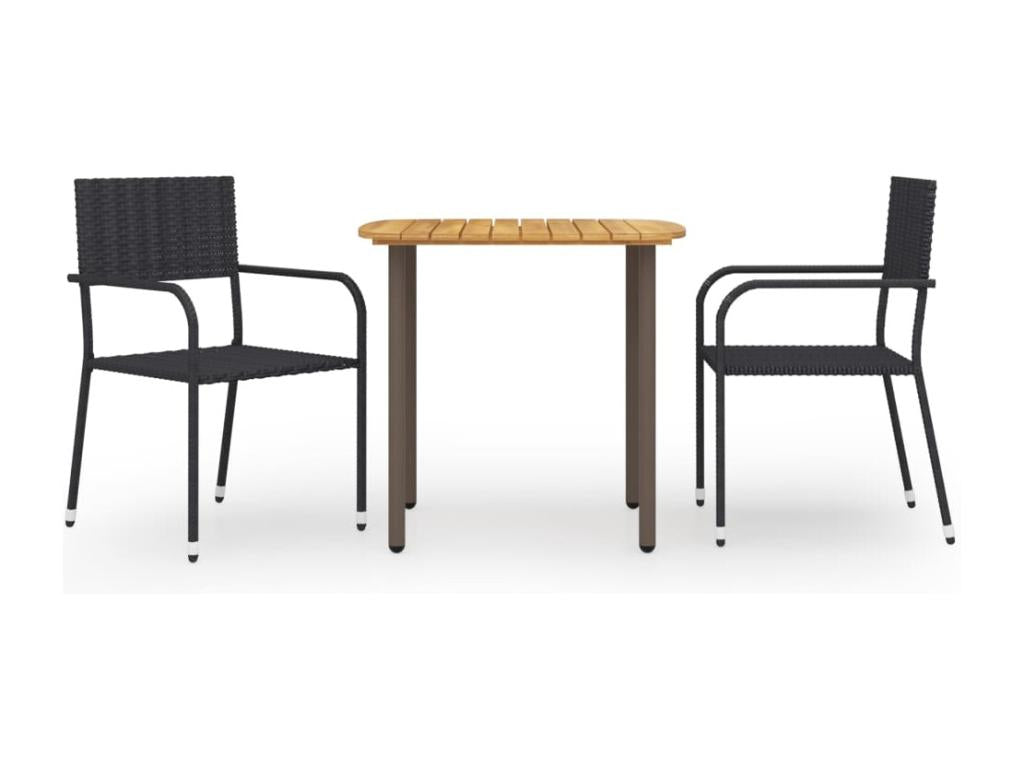 Ensemble de salle à manger d'extérieur noir 3 pièces, 150 x 90 x 74 cm