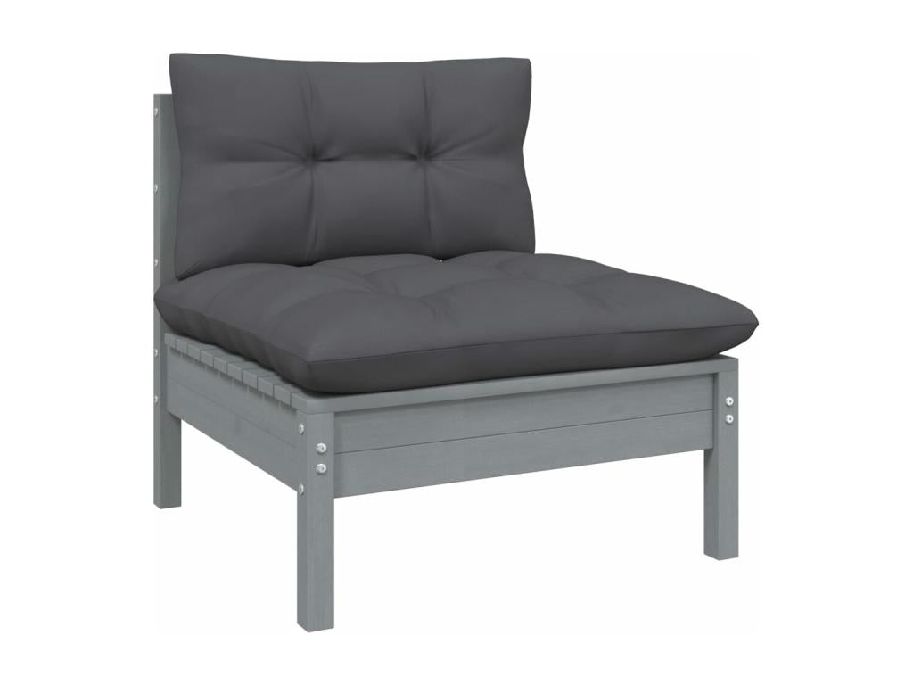 Ensemble de mobilier de jardin 6 pièces en pin gris avec coussins, 70 x 70 x 60,5 cm