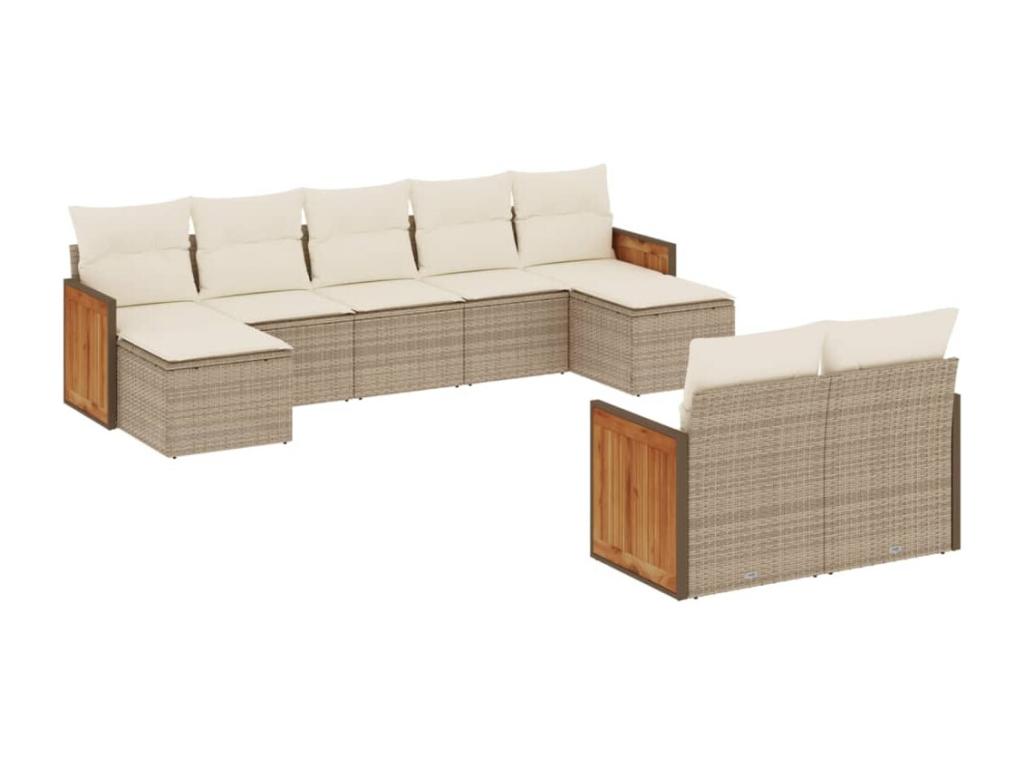 Ensemble de mobilier de jardin beige 9 pièces avec coussins, 55 x 62 x 69 cm