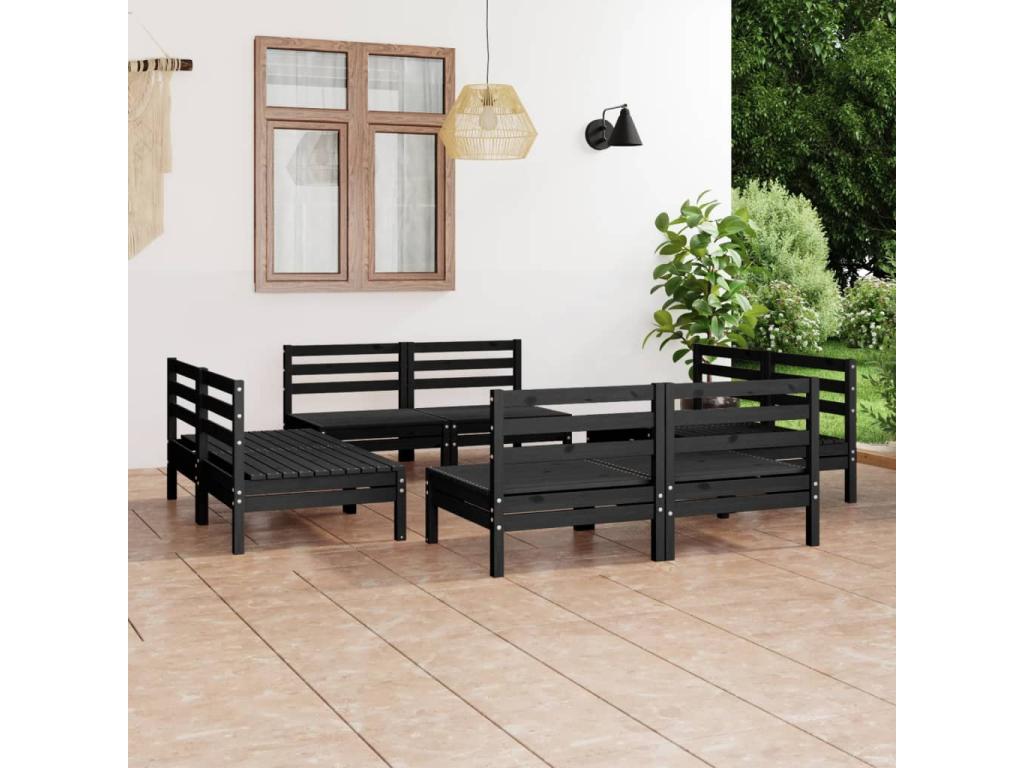 Ensemble de mobilier de jardin 8 pièces en pin noir, 63,5 x 63,5 x 62,5 cm