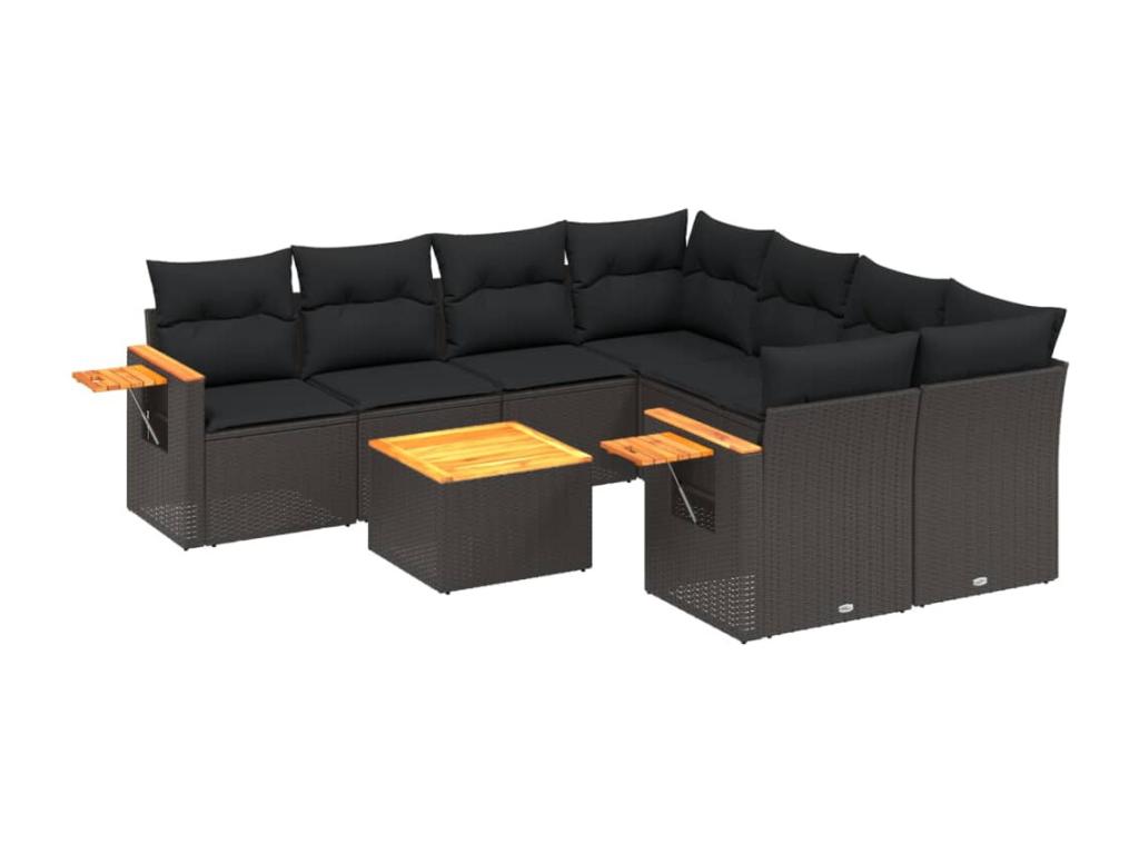 Ensemble de mobilier de jardin noir 9 pièces avec coussins, 85 x 62 x 69 cm