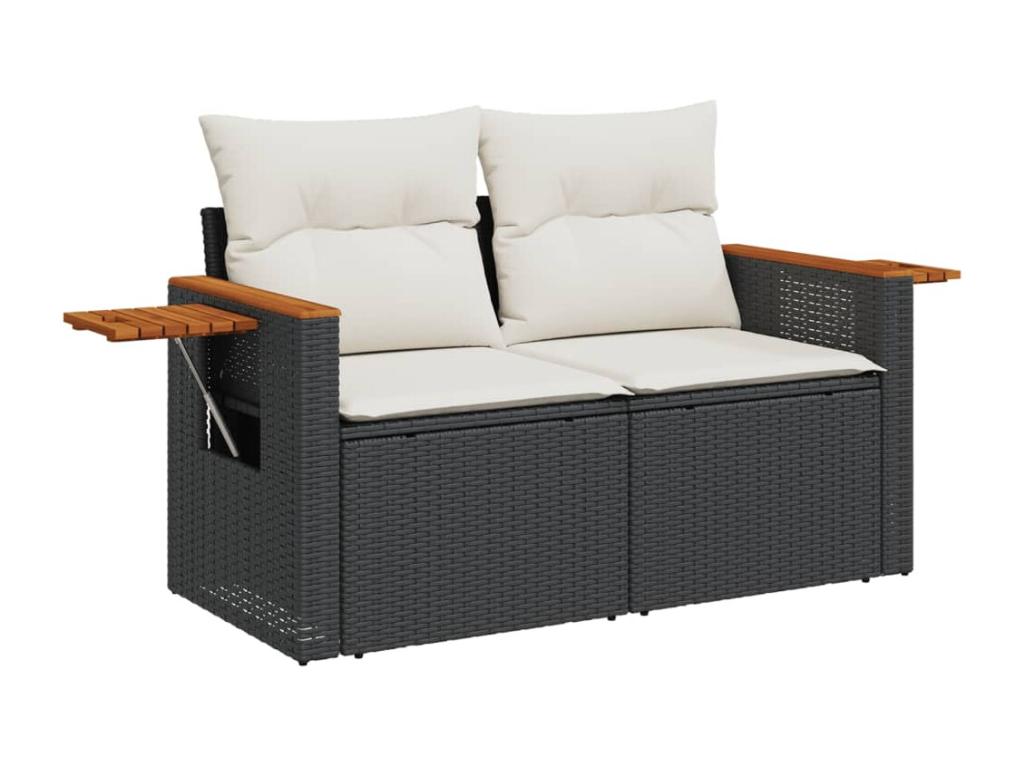 Ensemble de mobilier de jardin noir 5 pièces avec coussins, 55 x 55 x 37 cm