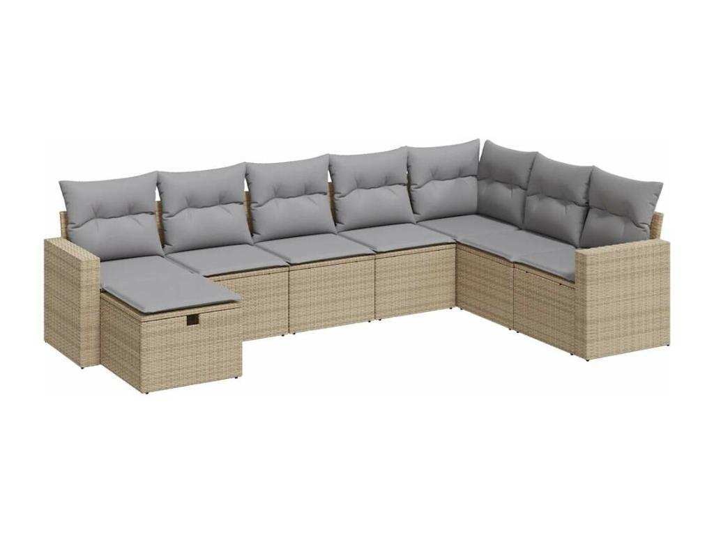 Ensemble de mobilier de jardin beige 8 pièces avec coussins, 83 x 62 x 69 cm