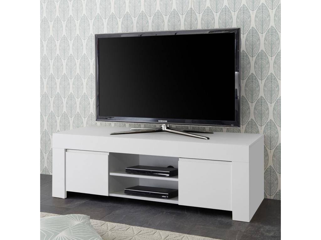 Meuble TV blanc 2 portes, 138 x 42 x 44 cm