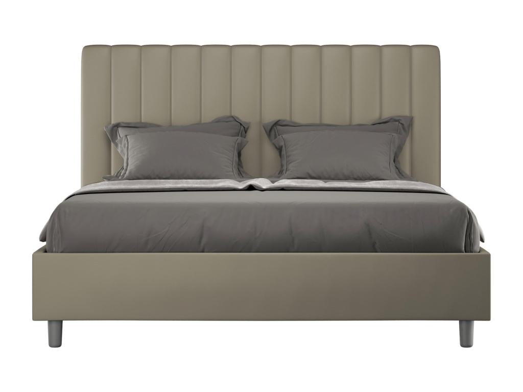 Sommier en similicuir marron, 175 x 220 x 122 cm