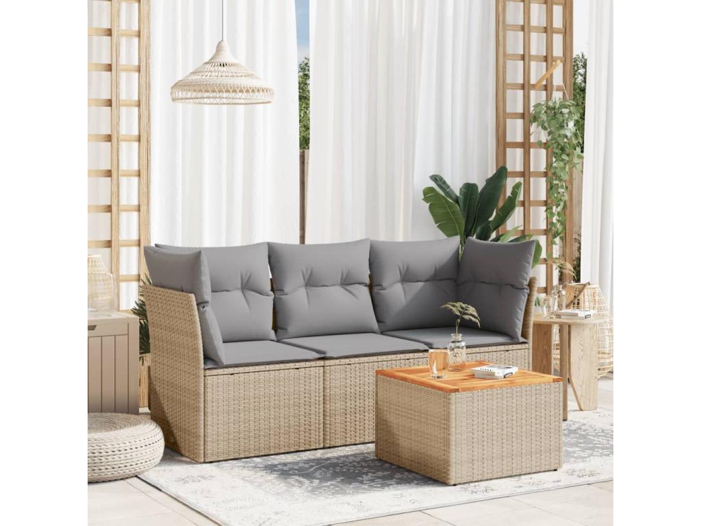 Ensemble de mobilier de jardin beige 4 pièces avec coussins, 62 x 62 x 69 cm