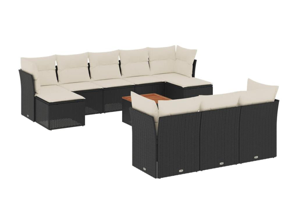 Ensemble de mobilier de jardin noir 11 pièces avec coussins, 55 x 55 x 37 cm