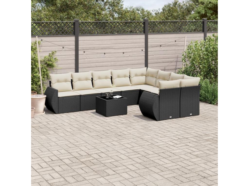 Ensemble de mobilier de jardin noir 10 pièces avec coussins, 55 x 62 x 69 cm - dlz1766569430767