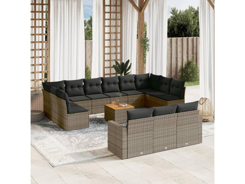 Ensemble de mobilier de jardin gris 14 pièces avec coussins, 62 x 62 x 69 cm