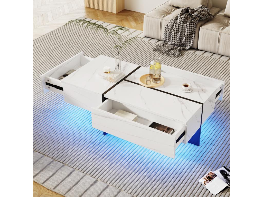 Table basse en marbre blanc avec éclairage LED, 100 x 50 x 34,5 cm