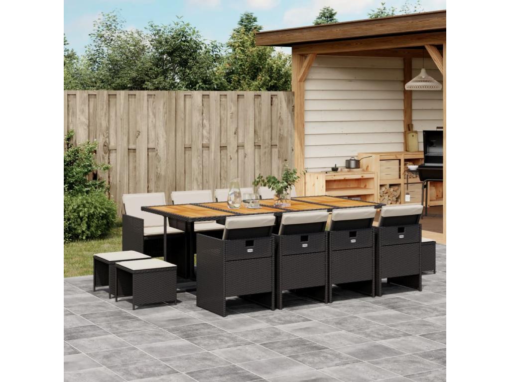 Ensemble de mobilier de jardin noir 13 pièces avec coussins, 63,5 x 63,5 x 62 cm