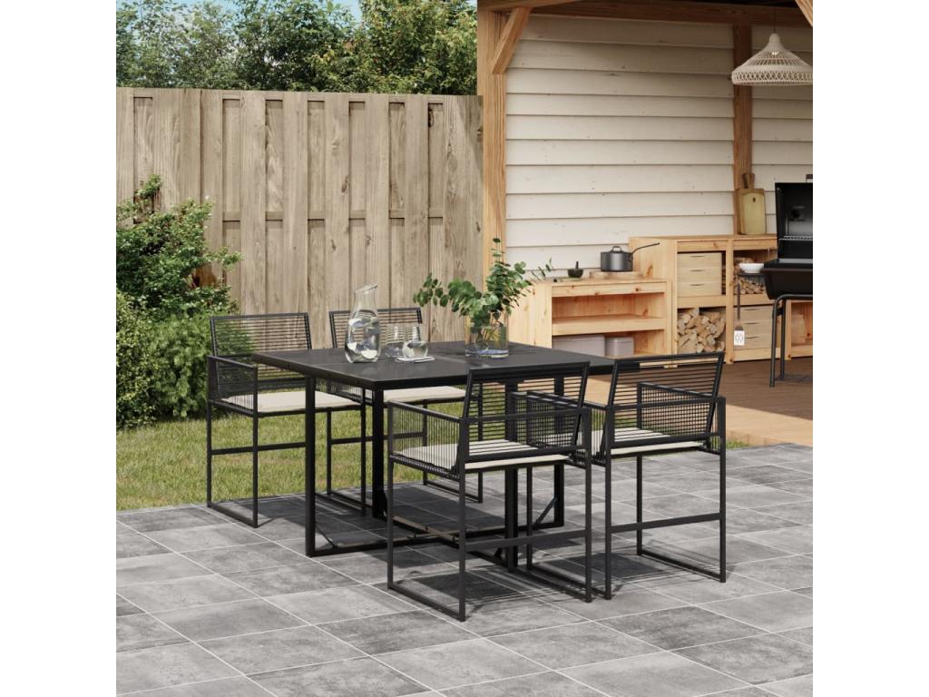 Ensemble de mobilier de jardin noir 5 pièces avec coussins, 65,5 x 69 x 62 cm