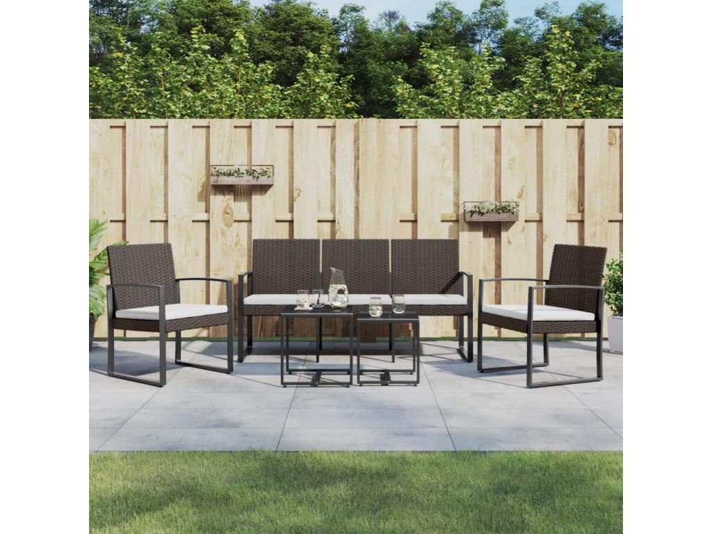 Ensemble de mobilier de jardin marron 5 pièces avec coussins, 40 x 40 x 41 cm