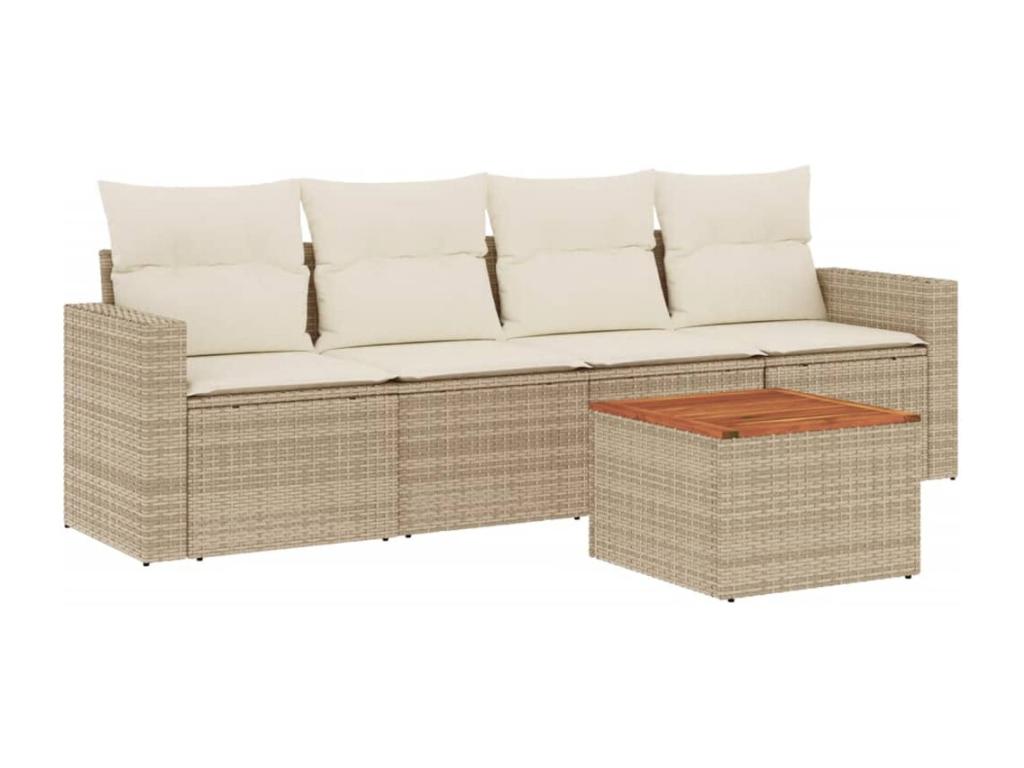 Ensemble de mobilier de jardin beige 5 pièces avec coussins, 55 x 55 x 37 cm