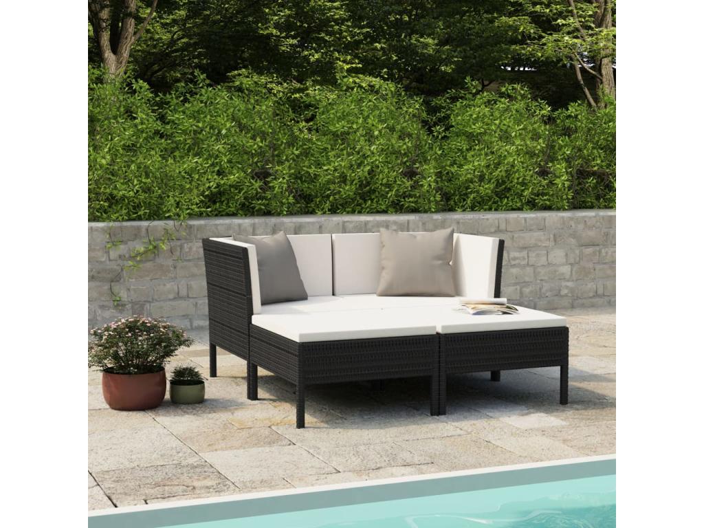 Ensemble de mobilier de jardin noir 4 pièces avec coussins, 58 x 61 x 88 cm
