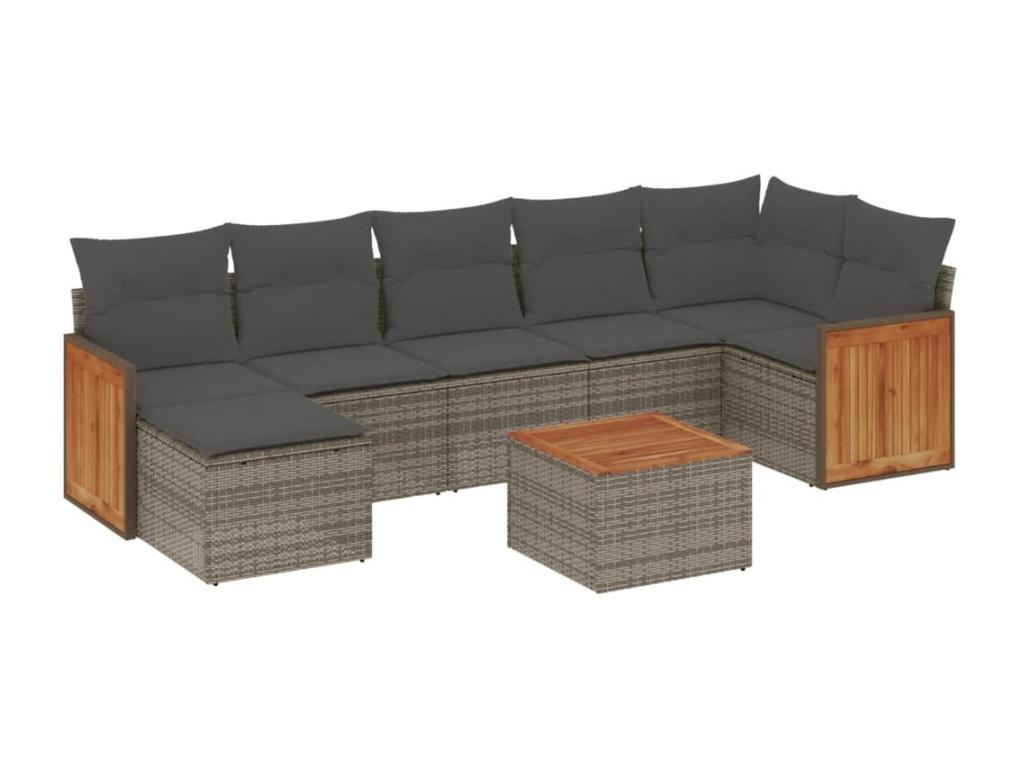 Ensemble de mobilier de jardin gris 8 pièces avec coussins, 62 x 62 x 69 cm