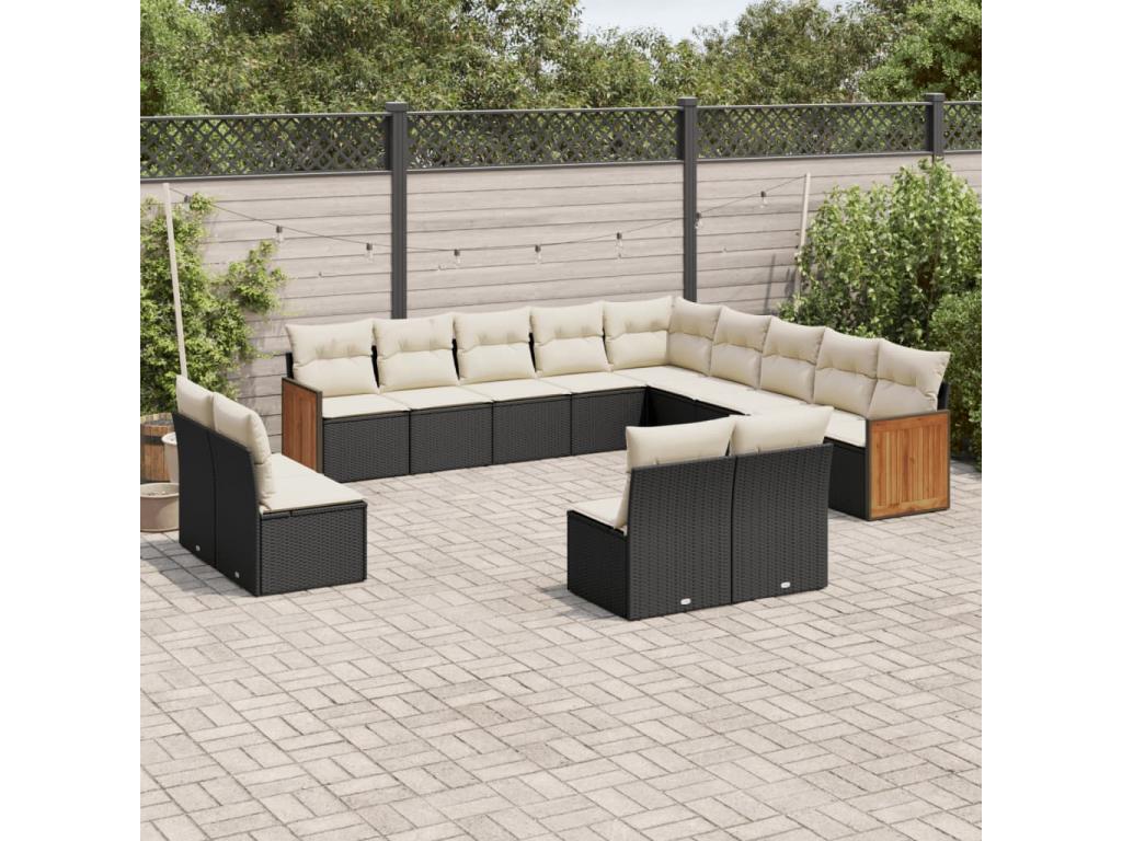 Ensemble de mobilier de jardin noir 13 pièces avec coussins, 55 x 62 x 69 cm