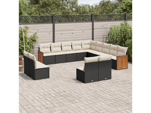 Ensemble de mobilier de jardin noir 13 pièces avec coussins, 55 x 62 x 69 cm