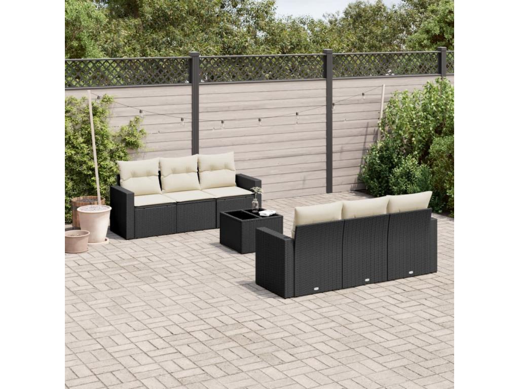 Ensemble de mobilier de jardin noir 7 pièces avec coussins, 55 x 55 x 37 cm