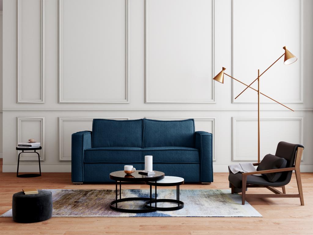 Matelas en velours bleu, 215 x 223 x 90 cm