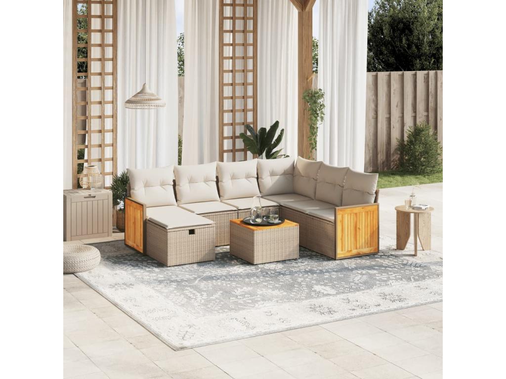 Ensemble de mobilier de jardin beige 8 pièces avec coussins, 55 x 62 x 69 cm