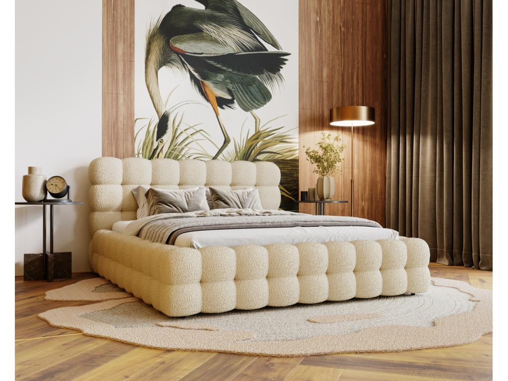 Sommier en tissu beige avec rangement, 225 x 220 x 90 cm