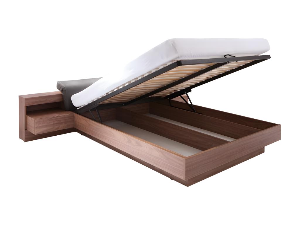 Sommier marron avec rangement et éclairage LED, 236 x 236 x 90 cm