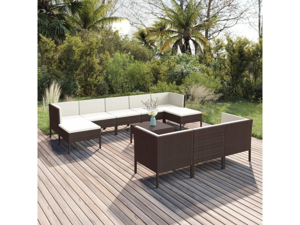 Ensemble de mobilier de jardin marron 11 pièces avec coussins, 70 x 70 x 67 cm