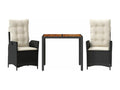 Ensemble de mobilier de jardin noir 3 pièces avec coussins, 165 x 73 x 106 cm