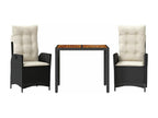 Ensemble de mobilier de jardin noir 3 pièces avec coussins, 165 x 73 x 106 cm