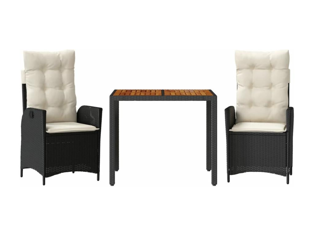 Ensemble de mobilier de jardin noir 3 pièces avec coussins, 165 x 73 x 106 cm