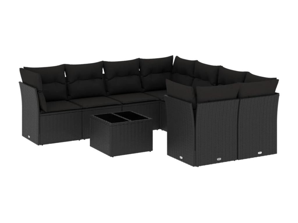 Ensemble de mobilier de jardin noir 9 pièces avec coussins, 55 x 62 x 69 cm - dlz1766569176560