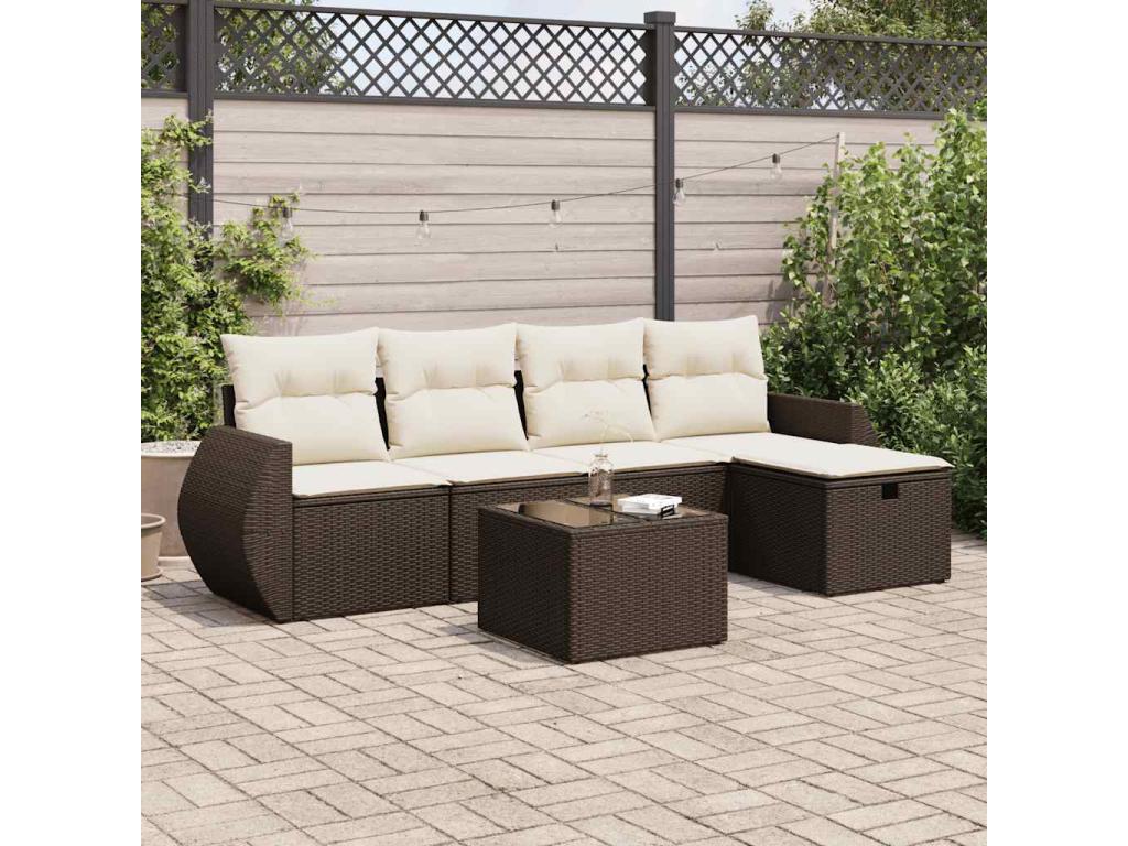 Ensemble de mobilier de jardin marron 6 pièces avec coussins, 62 x 69 x 62 cm