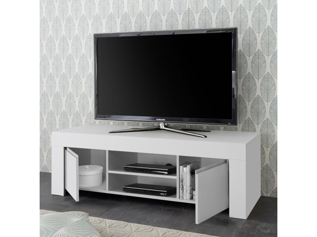 Meuble TV blanc 2 portes, 138 x 42 x 44 cm